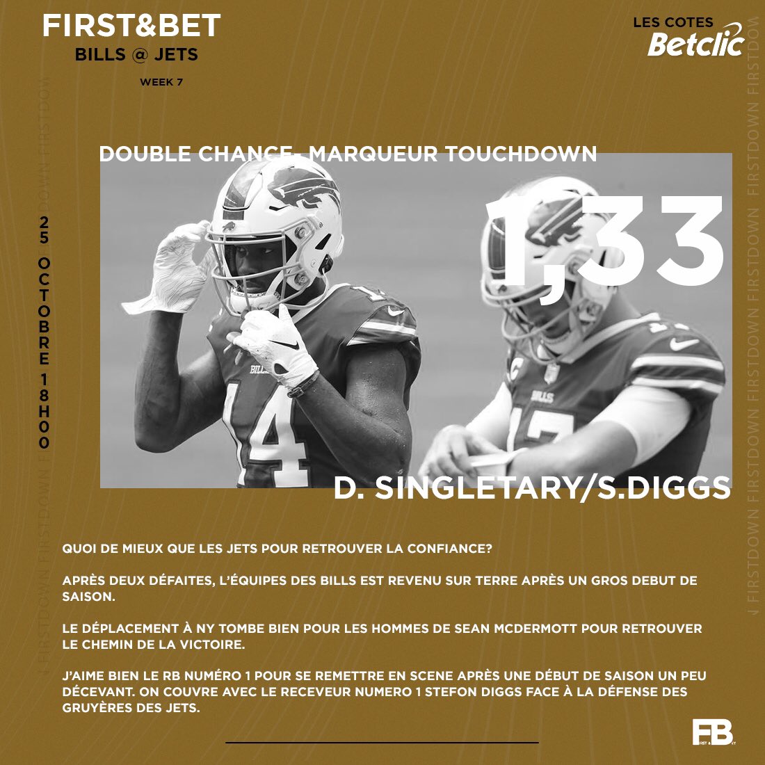 firstandbet's tweet photo. FIRST&BET - #CombiSafety
⏰ 18h00 #NFL
💰@Betclic
▪️On reste sur des #DoubleChance
▪️Combiné 2,10
Analyse #TeamParieur
⬇️⬇️⬇️⬇️ https://t.co/HfGwKLXpOQ