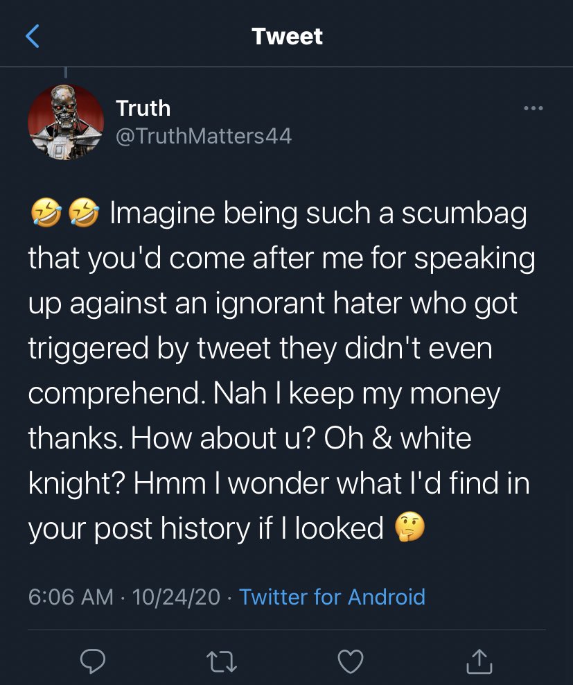 revofev_poh's tweet photo. @TruthMatters44 @osheisevil @SommerRay “hmm i wonder what i’d find in your post history if i looked 🤔” you’re weird https://t.co/LCcAxtmuYu