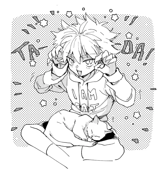 Killua cat pose!! That was supposed to be for @milliccino dtiys but i wasn't in the mood for colors....... 