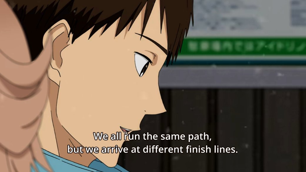 This is it! This is exactly it! I've been thinking about the philosophy behind Run with the Wind and I'm convinced it's a good anime to watch if you want to understand existentialism.