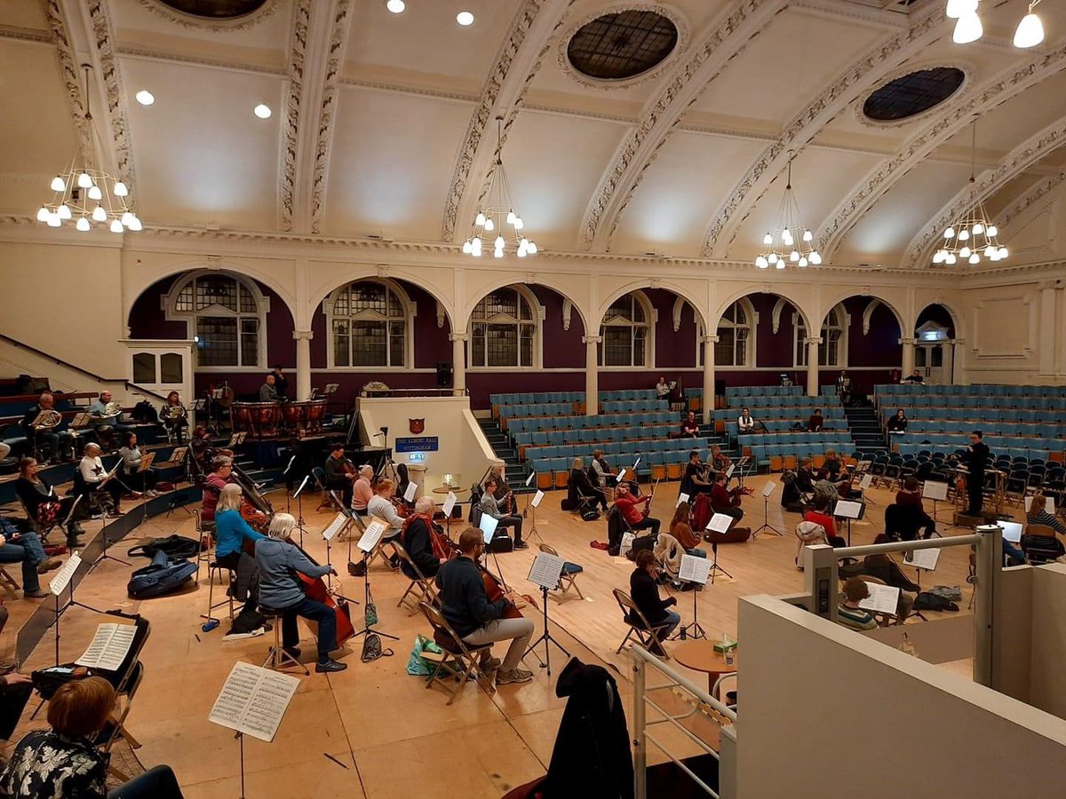 nphilharmonic's tweet image. Great to host our annual masterclass for @RNCMconducting students today, working on Shostakovich 5. Here’s the view from the trumpets: if you look really carefully, you’ll see the trombones and tuba in the distance, in a slightly unusual but currently necessary layout!