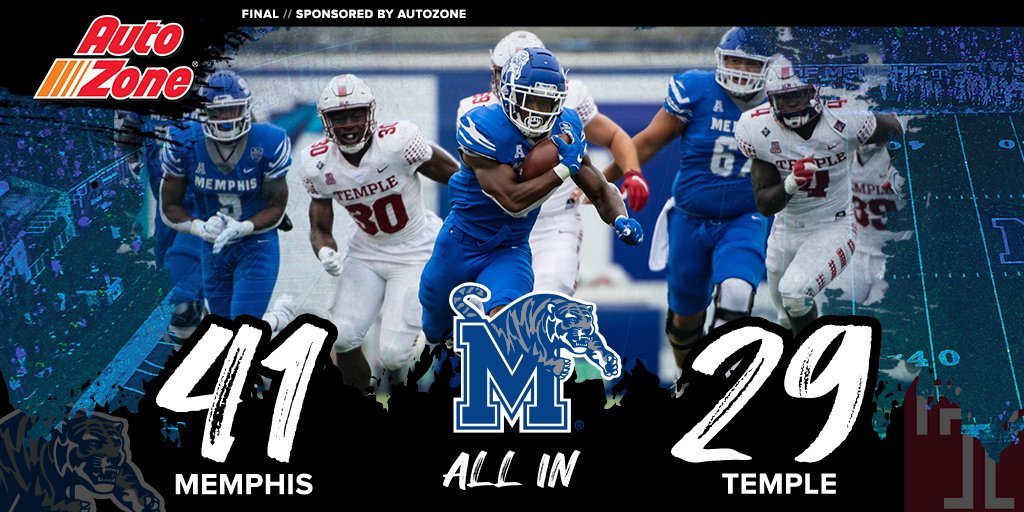 Tigers WIN in Memphis!
Memphis 41, Temple 29

#GoTigersGo | <a href="/autozone/">AutoZone</a>