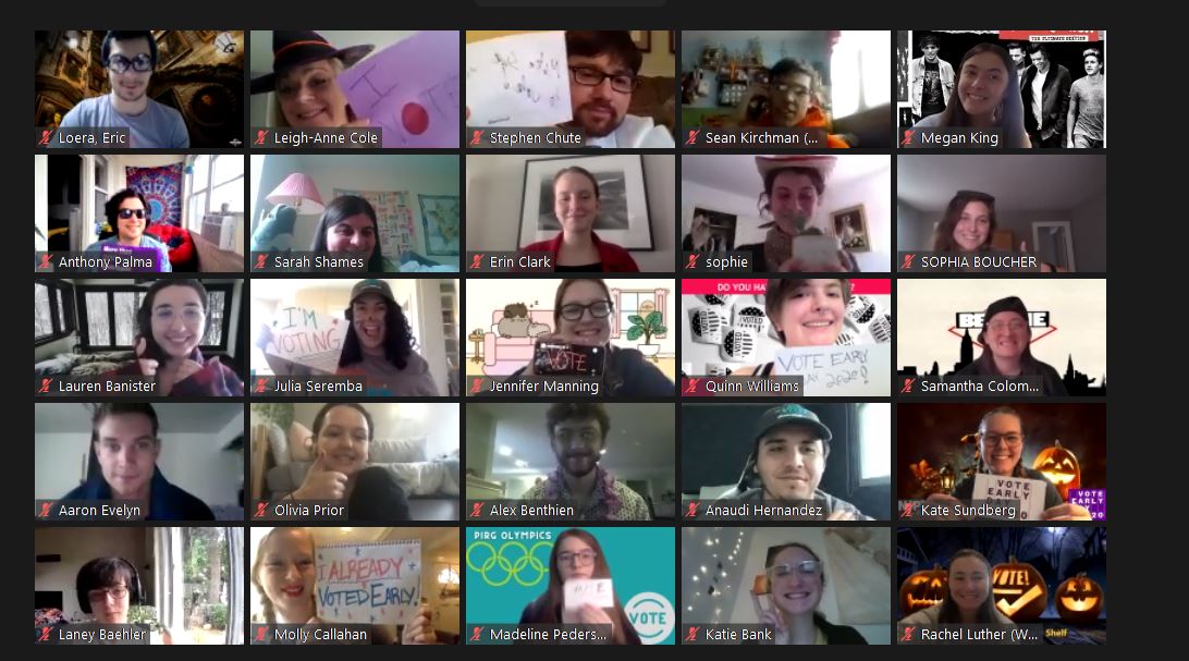 StudentPIRGs's tweet photo. Just had our national~vibe check~ hosted by @lmaoitsoriana to hear highlights from our National #VoteEarlyDay Phone-A-Thon!☠️🎸🎃🗳️ So far today we have had THOUSANDS students take action for @voteearlyday! #youthvote #VoteEarly https://t.co/S8i9F5otUz