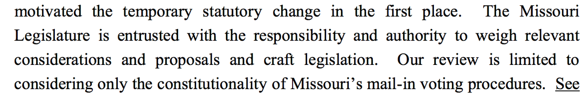 8th Cir: reverses lower court order that had invalidated Missouri law that requires mail-in ballots to be returned only via the USPS, and not in person. 22/ https://law.justia.com/cases/federal/appellate-courts/ca8/20-3121/20-3121-2020-10-23.html