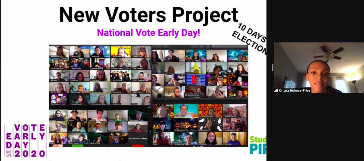 StudentPIRGs's tweet photo. Just had our national~vibe check~ hosted by @lmaoitsoriana to hear highlights from our National #VoteEarlyDay Phone-A-Thon!☠️🎸🎃🗳️ So far today we have had THOUSANDS students take action for @voteearlyday! #youthvote #VoteEarly https://t.co/S8i9F5otUz