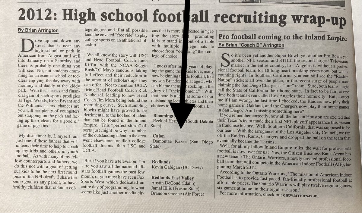 IE Sports Net on FOX Sports Radio🎙 (@iesportsnet) on Twitter photo Throwback to 2012, when <a href="/IECoachB/">‘Coach B’ on FOX Sports Radio</a> did a recap on High School football and <a href="/AtlantaFalcons/">Atlanta Falcons</a> Damontae Kazee then of <a href="/cajonfootball/">Cajonfootball</a> committed to <a href="/AztecFB/">San Diego State Football</a> <a href="/GoAztecs/">San Diego State Aztecs</a> #IESportsNetVault Throwback to 2012, when <a href="/IECoachB/">‘Coach B’ on FOX Sports Radio</a> did a recap on High School football and <a href="/AtlantaFalcons/">Atlanta Falcons</a> Damontae Kazee then of <a href="/cajonfootball/">Cajonfootball</a> committed to <a href="/AztecFB/">San Diego State Football</a> <a href="/GoAztecs/">San Diego State Aztecs</a> #IESportsNetVault