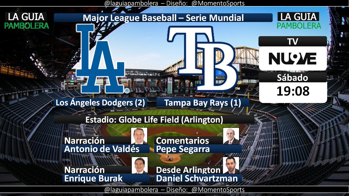laguiapambolera's tweet photo. HOY: #OtrasLigasOtrosDeportes #TUMLB #TUSerieMundial #Dodgers #RaysUp por @ElNueveOf con @adevaldes @EnriqueBurak @pepesegarra y @Daniel_TUDN (19:00hrs) #VivimosTuPasión https://t.co/lTN3sdOr32