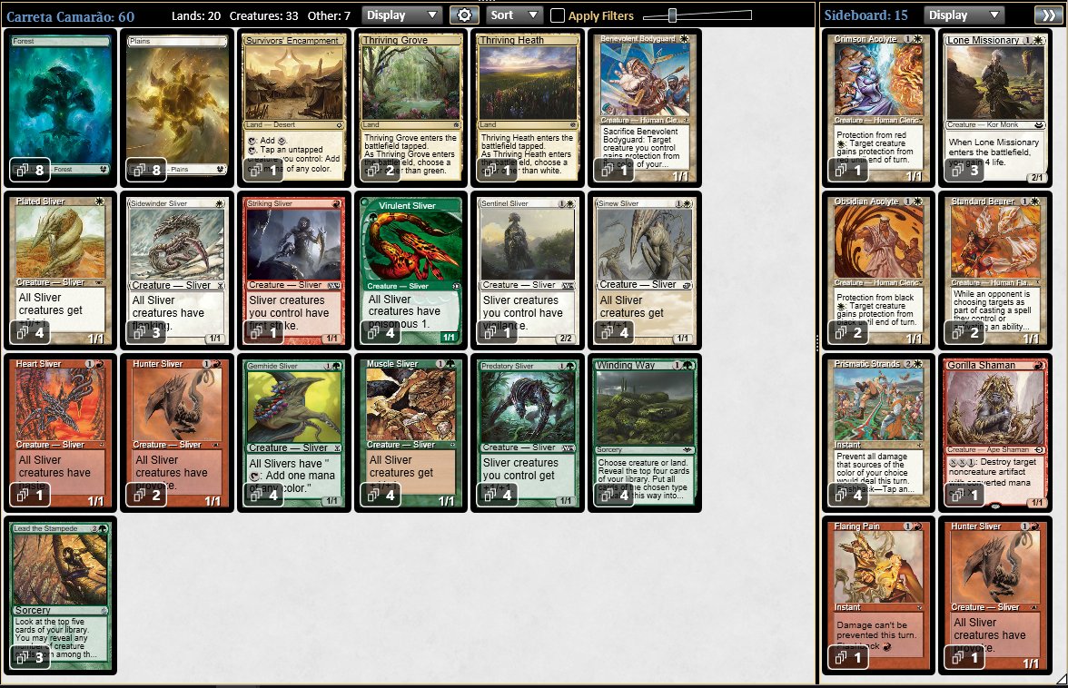 oarizox's tweet photo. AêÊÊ tô Felizão! Fui campeão do @TropicalPauper hj com essa lista de Sliver. 🏆☀️🌊
Suiço:
2-0 Tortured Existence
2-1 Boros Bully
2-0 Jeskai Affinity
2-0 W.O
Top 8:
2-0 Boros Bully
2-0 Boros Bully
2-1 Jeskai Affinity

#MtgPauper @PauperNextLevel #ManaDelverTeam #GoDelvers https://t.co/nKOLxcVzQo