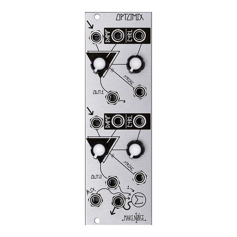 BlickenSynths's tweet photo. Back in stock! The @makenoisemusic Optomix music synthesizer is a two channel Low Pass Gate, providing simultaneous voltage control over amplitude and frequency content of a signal #BlickenSynths #MakeNoise #Optomix #LPG #LowPassGate #VCA #BackInStock #Eurorack #EurorackModular https://t.co/LnHEDPzFuj