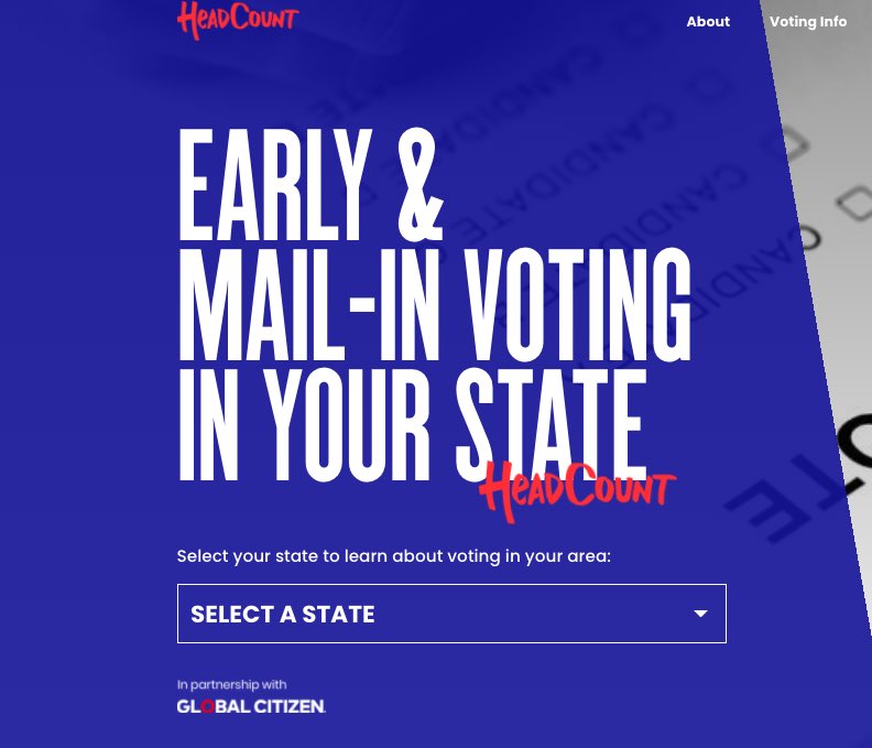 Early voting began today in New York, and is already underway in many, many states. Check your state and local info at Headcount.org! Thank you @HeadCountOrg for all that you do!