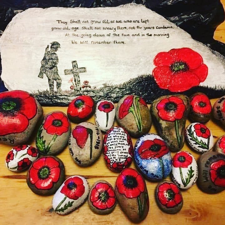 Our Pebble Patch was very well received so for Remembrance we’re asking that you paint some poppy pebbles and leave them around our cenotaph. Can’t wait to see what you all leave! 😊