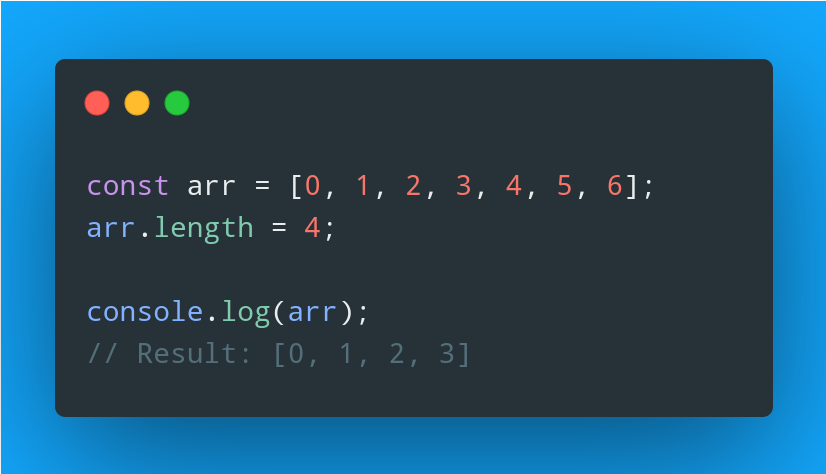 SimonHoiberg's tweet photo. JavaScript Tip 💡

You can easily truncate an array by modifying its length property.

This is a faster alternative to using the splice() method. https://t.co/dREstN3UUA