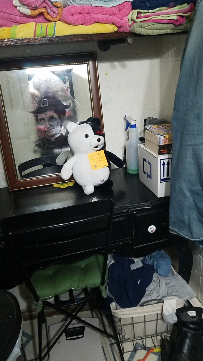 Hiding monokuma around my house for someone else to find him and hide him while my parents are out of townDay: 2Current location: downstairs bathroom Hider: myself