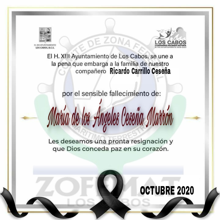 ZofematC's tweet photo. Nos unimos en la pena que embarga a nuestro amigo y compañero Ricardo Carrillo Ceseña, por el sentido fallecimiento de su madre, la 
señora María de los Ángeles Ceseña Marrón,.
Elevamos nuestras oraciones a Dios nuestro señor por su eterno descanso y rogamos que les dé fortaleza. https://t.co/P4KaY51z2F