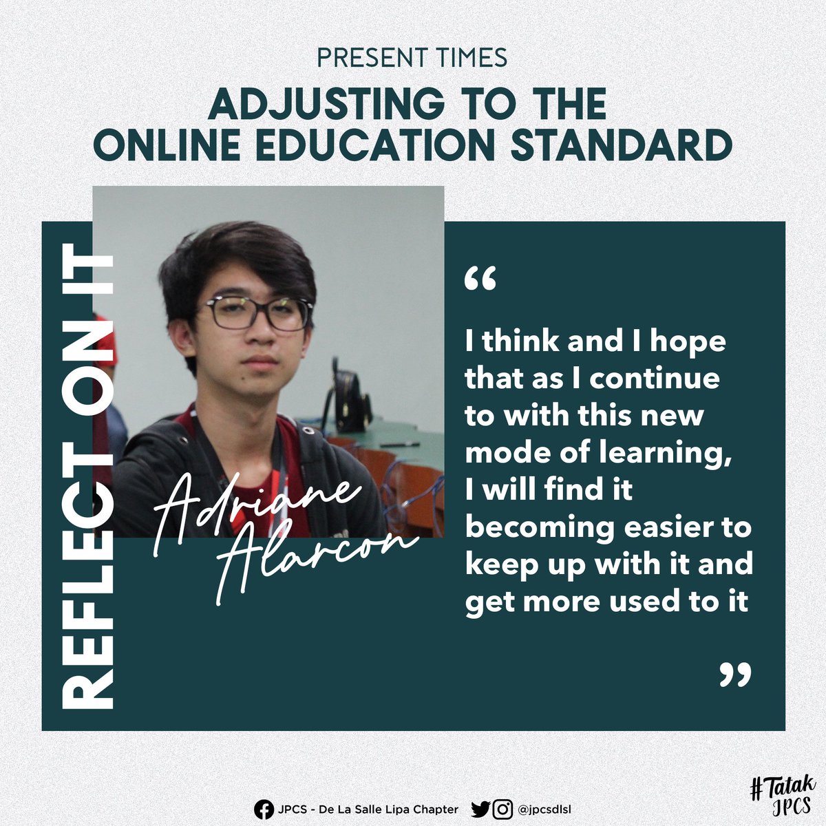 jpcsdlsl's tweet photo. Reflect On IT: Adjusting to the Online Education Standard Series 2 of 2
#ReflectOnIT
#TatakJPCS
Layout by Joseph Renzo Baldovino https://t.co/WzI1s2IwuD