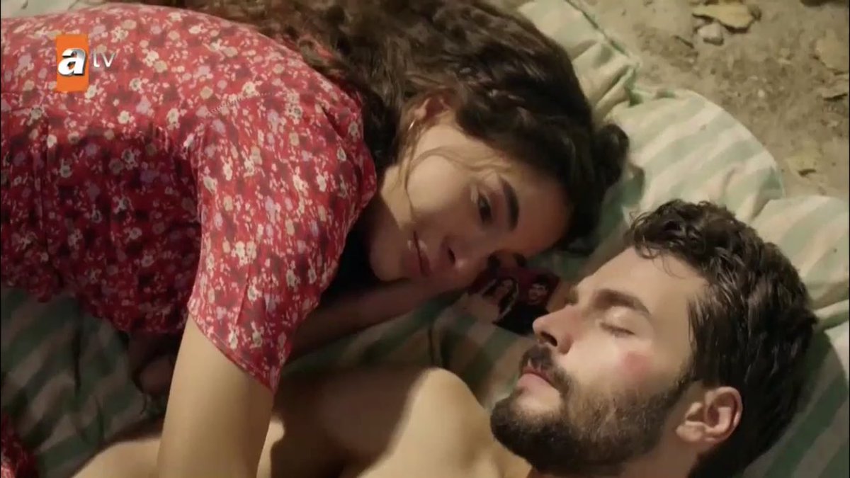 she’s got her arm around him and she kissed his shoulder while he’s shirtless i repeat while he is shirtless aksjksks miran’s gonna hate himself for being unconscious  #Hercai  #ReyMir