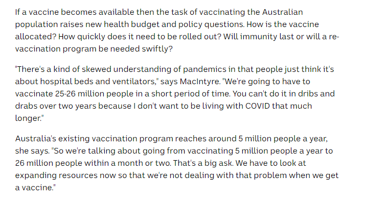 Infrastructure for vaccination definitely needs to be considered. If we maintain near zero status for long term then vaccine won't be as pressing as it is overseas.