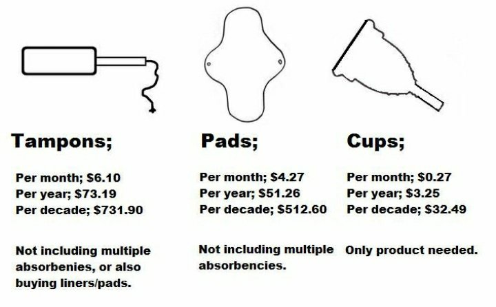 a report from 2017 showed that the average menstruator spends $50-$200 a year on disposable period products. a menstrual cup can range from $6-$60 and can last up to 10 whole years which saves you over $1,000 a year!!