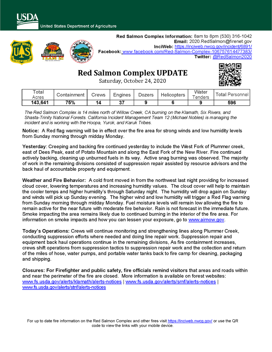SixRiversNF's tweet photo. #RedSalmonComplex update for October 24.

More info: https://t.co/TREOSPREBE

@ShastaTrinityNF  @Klamath_NF  @SixRiversNF https://t.co/2a8oKtSwKH