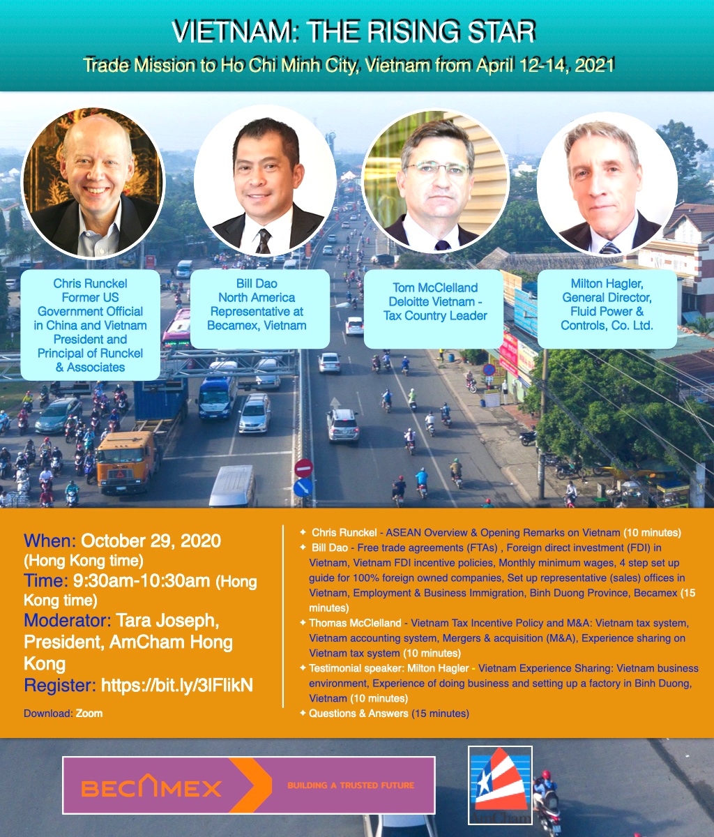 Business Webinar to be co-hosted by Becamex and AmCham Hong Kong.  Contact: amchamhk.glueup.com/event/vietnam-…