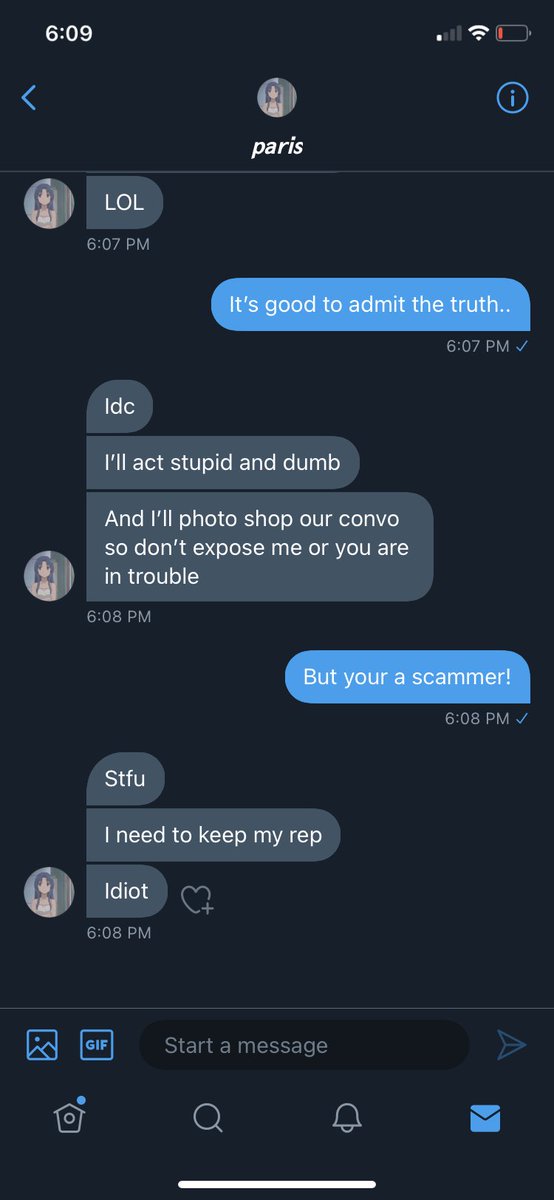GFXdigitartist's tweet photo. @.parisbloom is a scammer omg her dms leaked from a girl..god https://t.co/nK41jyIBgu