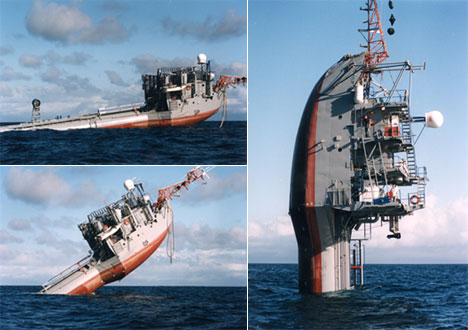 The Floating Instrument Platform (Research). FLIP conducts investigations in acoustics, oceanography, meteorology and marine mammal observation