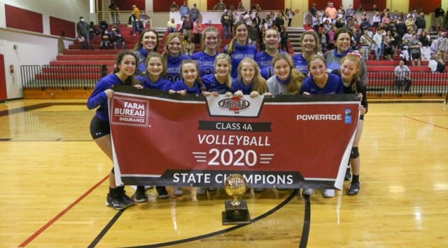 misshsaa's tweet photo. Class 4A Volleyball Finals: Vancleave defeats Pontotoc 25-12, 25-11, 25-16 at Clinton for the Lady Bulldogs' fourth consecutive state championship. https://t.co/uJ1LNWClFW