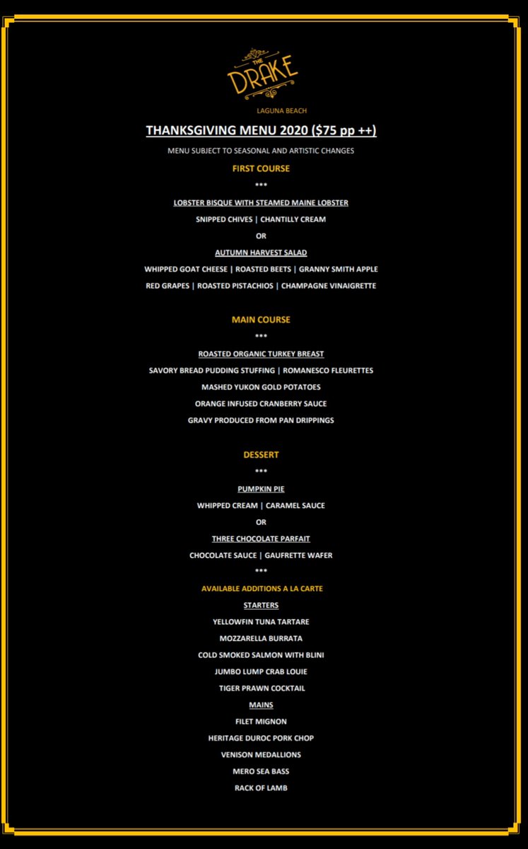 TheDrakeLaguna's tweet photo. Celebrate Thanksgiving with The Drake! Relax and enjoy as Chef Paul and Sous Chef Nick prepare their unique version of the traditional feast while still having the option to savor your favorites! Reserve Today!🦃🍽 https://t.co/3HgCAJ84xB