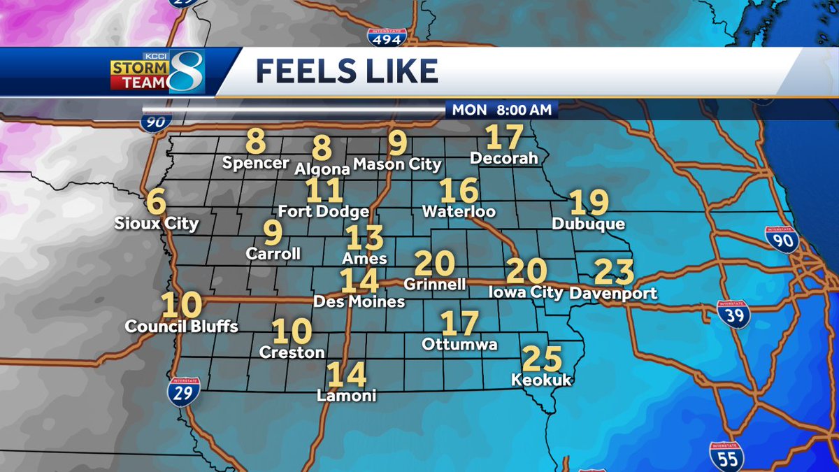 JSydejkoKCCI's tweet image. FRIGID COLD MOVING IN
Overnight lows Monday morning will be dipping into the single digits with even a light breeze knocking with wind chills down into the lower single digits. We'll be near record cold for a few days.
#iawx #Iowa #recordcold