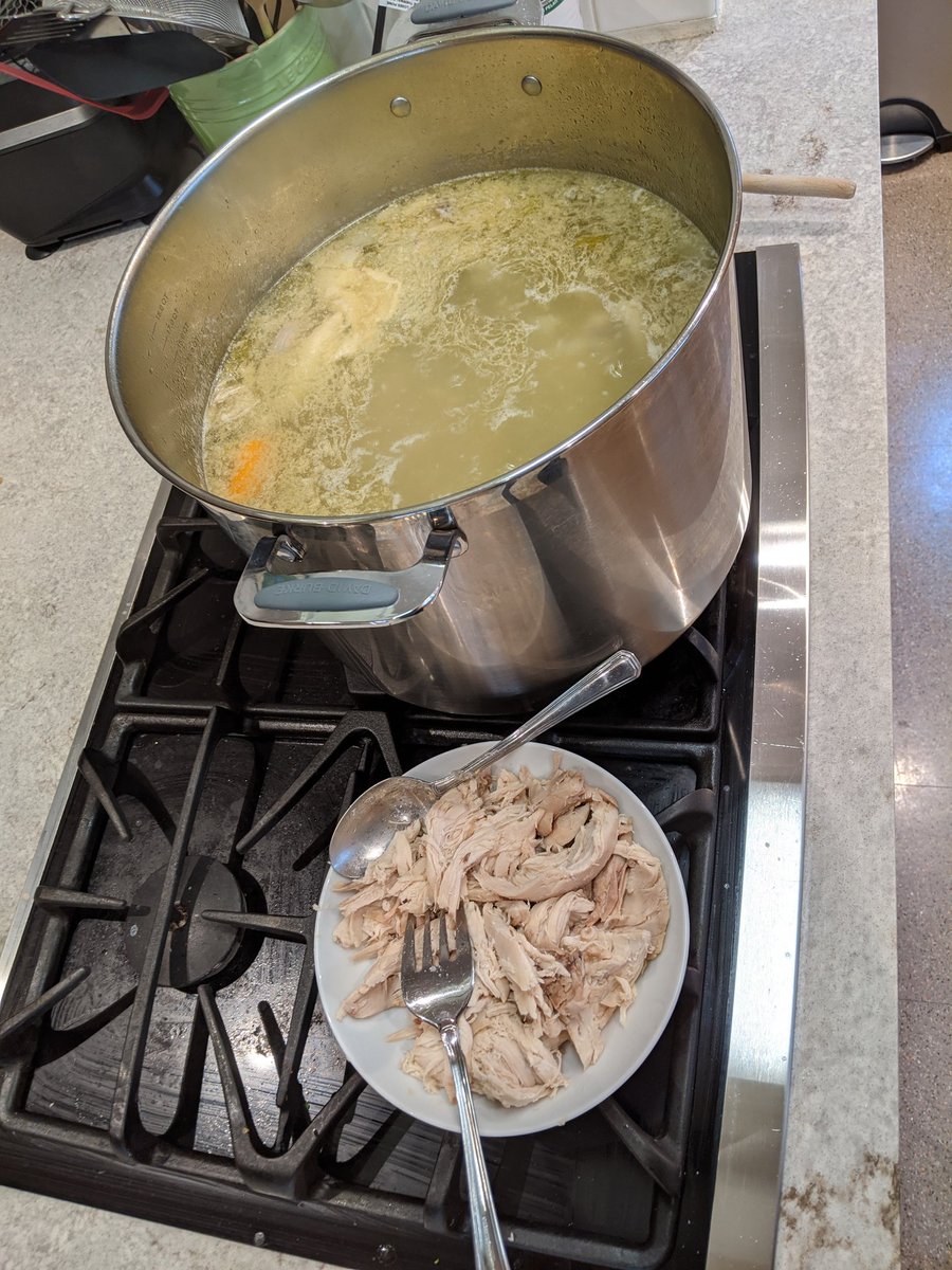 Couple hours later, if you want, you can remove the chicken meat for some future purpose (I like nacho-ing it, G prefers chicken soup).We both usually salt & nibble on it to stave off evening hunger.
