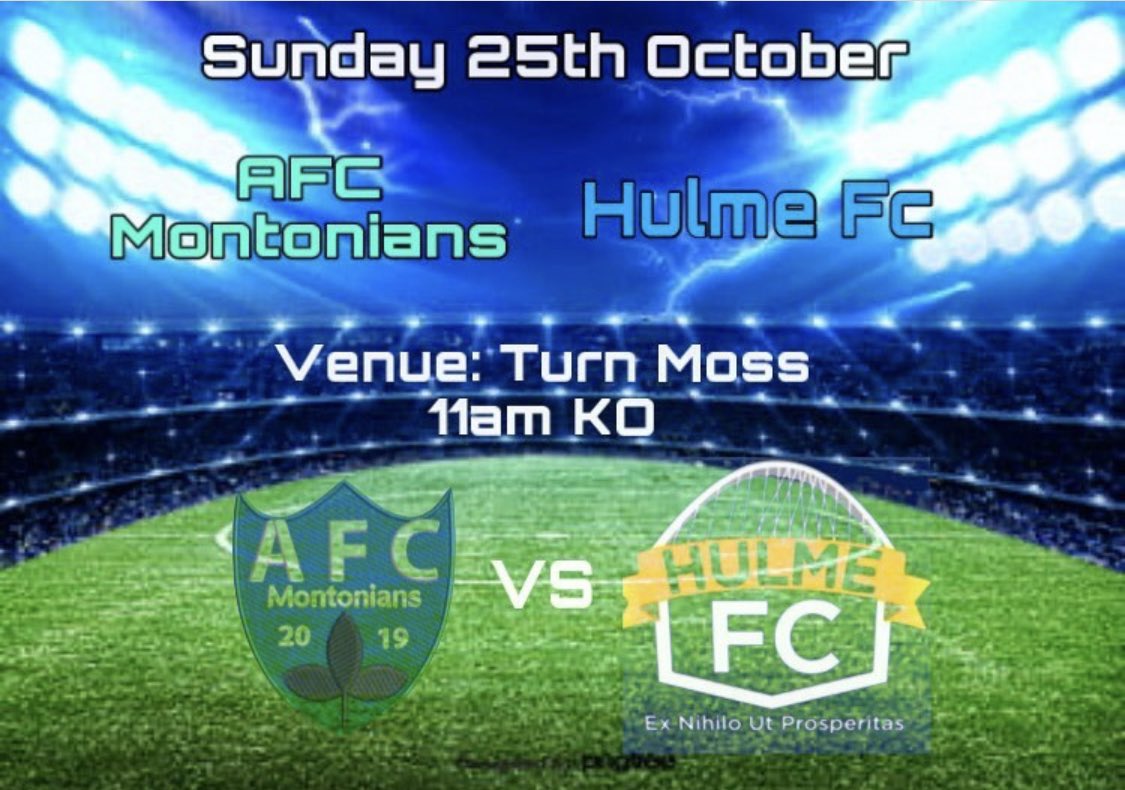 Hulmefc's tweet photo. Big game tomorrow against the newly promoted A.F.C. Montonians who are looking a threat this season... @Hulmefc will be looking to stretch their unbeaten run with another 3 points 🙏🏿 Stay tuned to find out how it goes down 😊 Let’s go Hulme ⚽️ https://t.co/6bC2LBu2Li