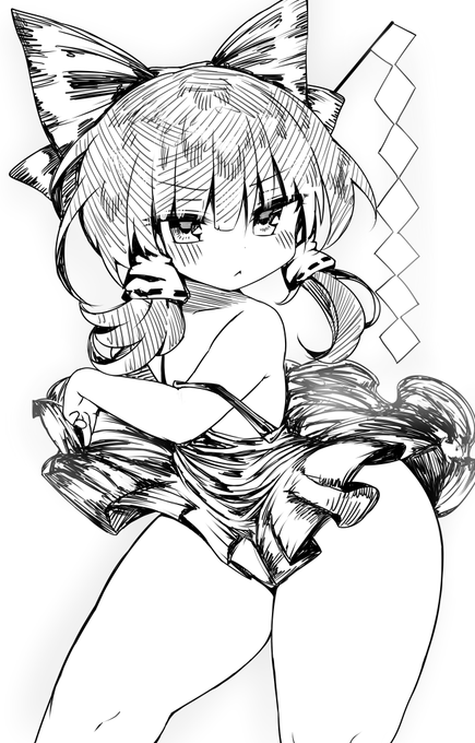 #深夜の真剣お絵描き60分一本勝負
袖がない霊夢さん 