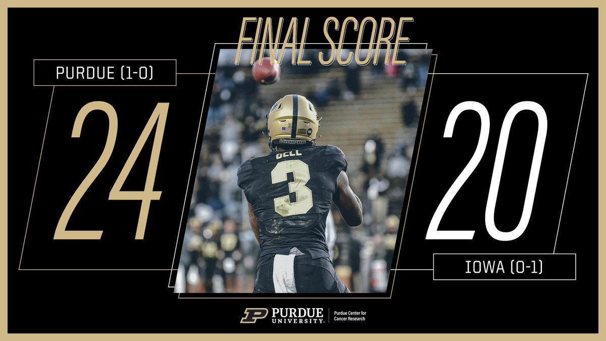 BoilerFootball's tweet photo. 💥 COMEBACK COMPLETE! 💥

#Purdue rallies for 24-20 win in season opener. 

#BoilerUp 🚂 https://t.co/daQ5odfe27