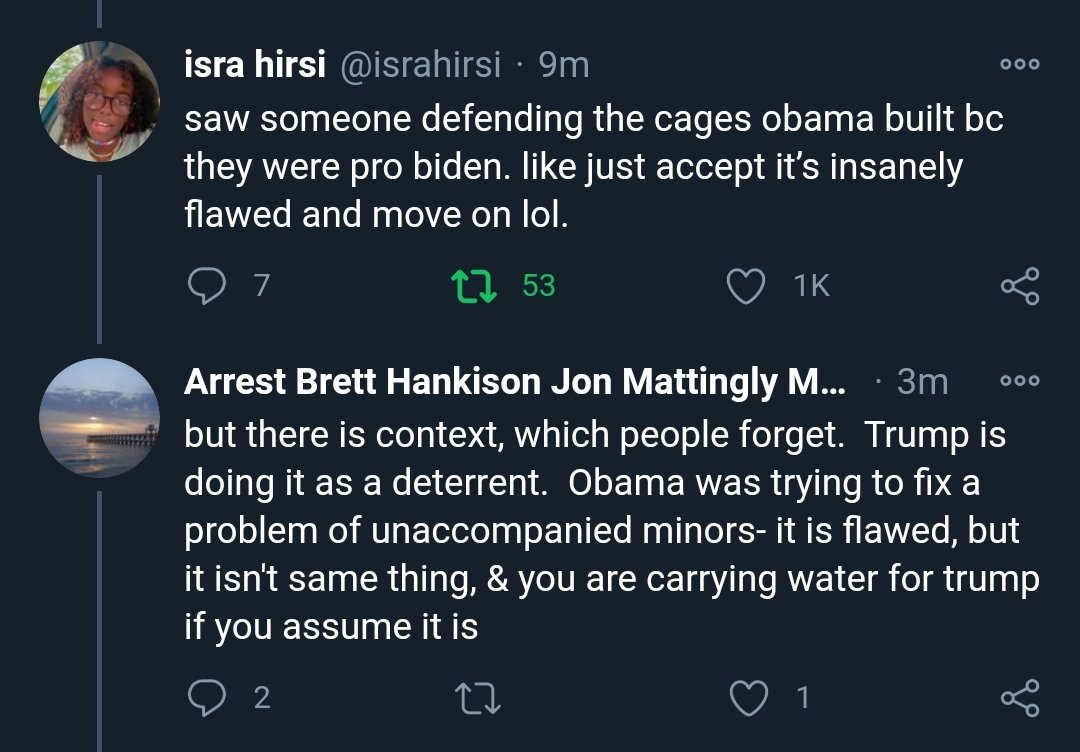 Hi folks, if you ever see me retweet something calling out liberals who defend Obama putting children in cages and your first instinct is to reply defending Obama for putting children in cages, I *strongly* urge you to reconsider -- or at the very least, fucking untag me first