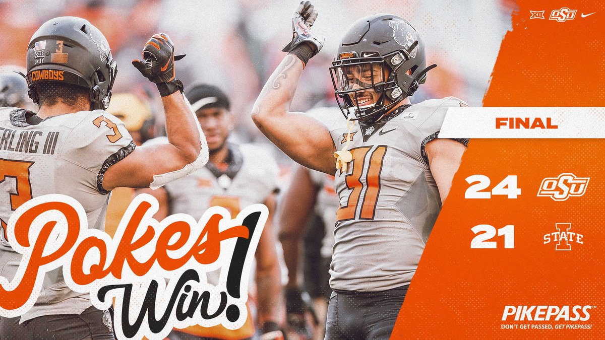 And still... UN👏DE👏FEAT👏ED👏

No. 6 #OKState takes down No. 17 Iowa State, 24-21!

<a href="/OKTurnpike/">Oklahoma Turnpike Authority</a> | #GoPokes