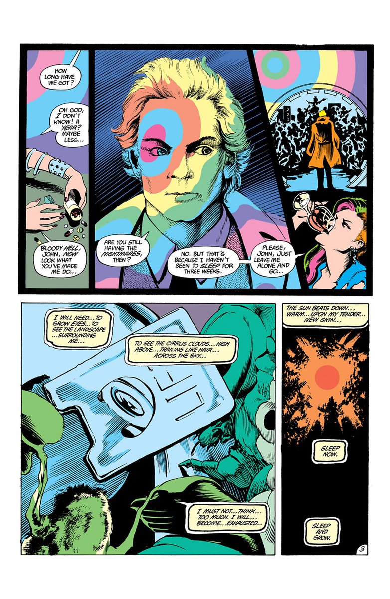 Issue 37 introduced some schmuck named John Constantine, who I& #39;m sure is not important in anyway and I will never do a thread about ever, I mean it& #39;s not like he would go on to become a major DC character or something, a character Alan Moore wrote so he could write Sting in.