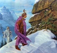 Aragorn/Elessar "The Elf Stone" takes an Elvish Bride "Renewing the Elvish Blood Line" and putting an Elvish Queen on the Throne. This is symbolized by him finding a Sapling in the Snow that Gandalf/Óðinn leads him to.  He is the First High King in a long long time. Part 6