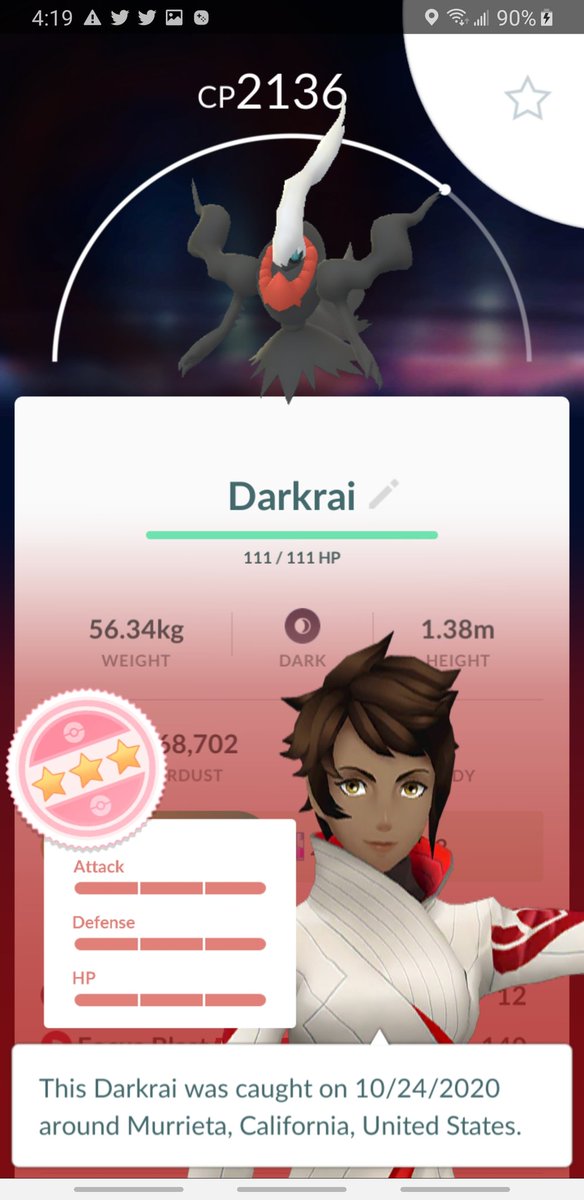 PokeyManActor's tweet photo. I want to thanks @NotAdamDavis for inviting me to his raid i got my very first Legendary darkrai hundo ever. Thanks again for inviting me go give him a follow and add me. #PokemonGo #pokemon #hundo #legendaryhundo #legendary #darkrai https://t.co/l81NSFHDaJ