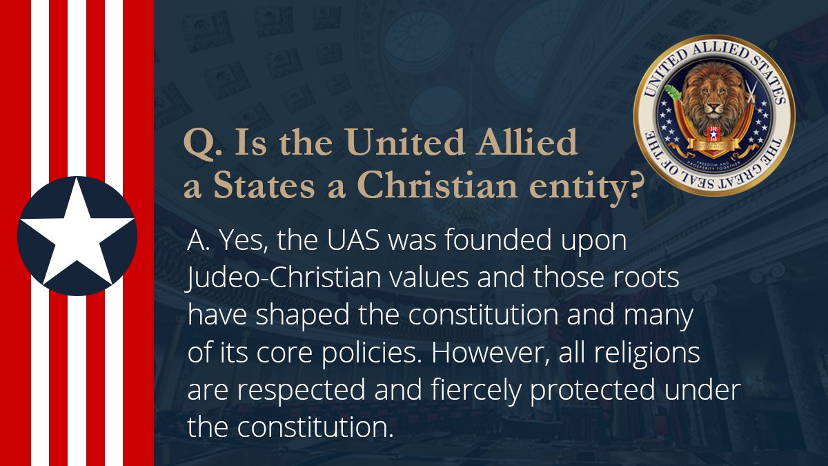 UASgov's tweet photo. UAS Q&amp;A

Is the UAS a Christian entity?

Learn more about the UAS and stay up-to-date with the latest news and information on our website:

https://t.co/WPHUQhWJmu

#uas #freedom #history https://t.co/rfiZrpOpyd