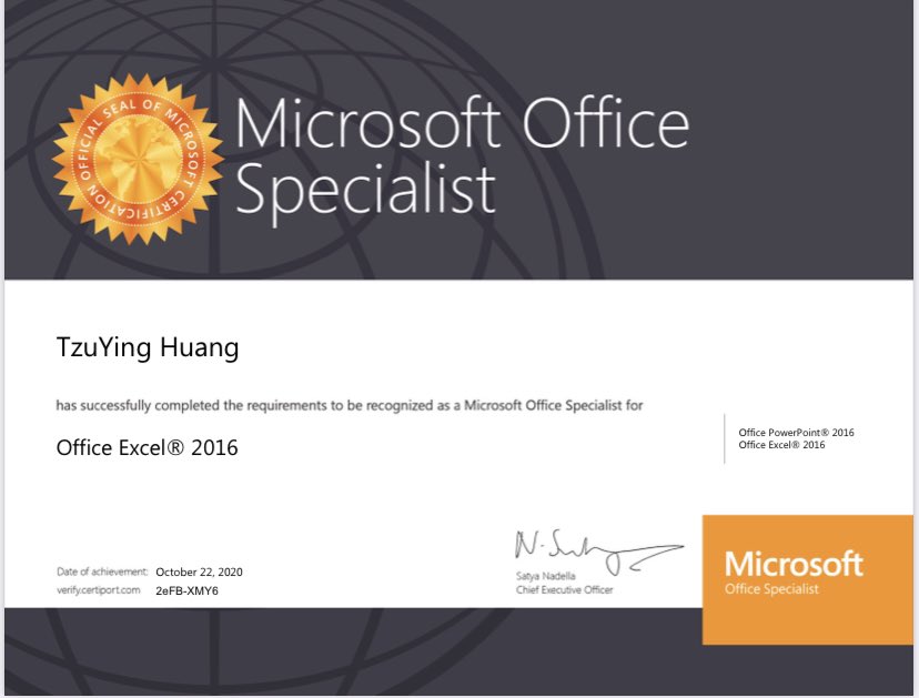 SISD_CommEd's tweet photo. @SISD_CommEd offers multiple certifications in Microsoft Office @Office just like the ones achieved by Ms. TzuYing Huang, who is now an Office Specialist. She completed her final certification in Excel @msexcel Interested? Call (915) 937-1700. #TeamSISD https://t.co/PZjXN6IQIw