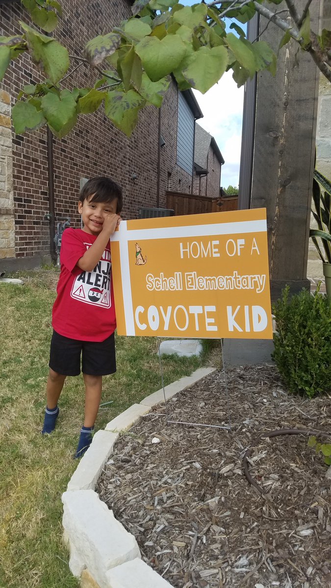 SchellCoyotes1's tweet photo. Our Schell Coyote Kids received yard signs last week. Here are pictures of a few of them. Several teachers delivered them to the students homes including Mrs. Heter and Mrs. Glasscock. We thank our PTA for supplying the signs. You are AWESOME! https://t.co/v4iWfkIeap