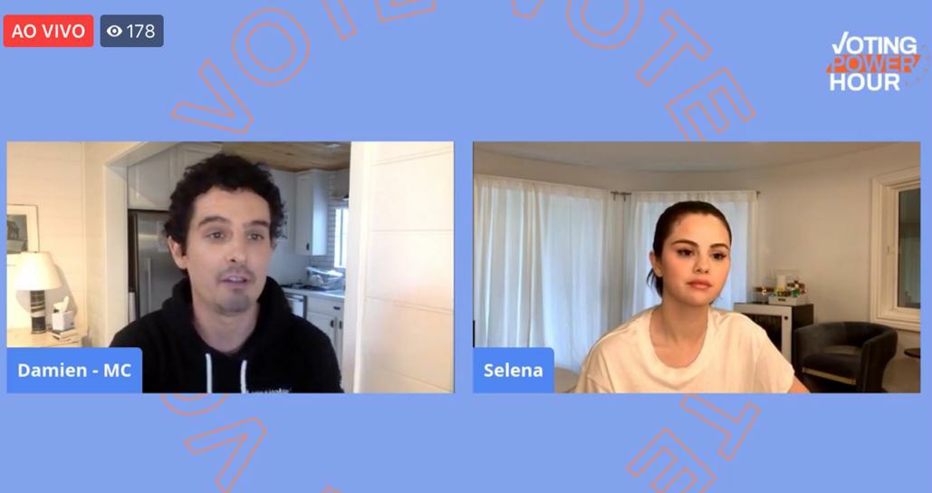 selenagomezbr's tweet photo. Selena Gomez e o diretor Damien Chazelle na live #VotingPowerHour. Já queremos esse feat nos cinemas também. 👀 https://t.co/yYYGyA6et0