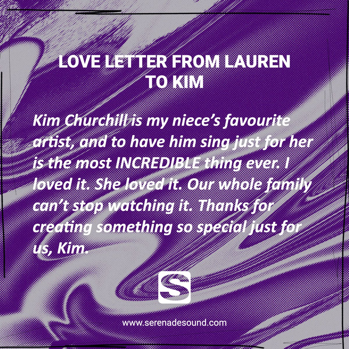 joinserenade's tweet photo. What lovely words from Lauren for her #serenade with @KimChurchill 🥰
#bookaserenade #fanreacts #music https://t.co/oocr8qTFmr