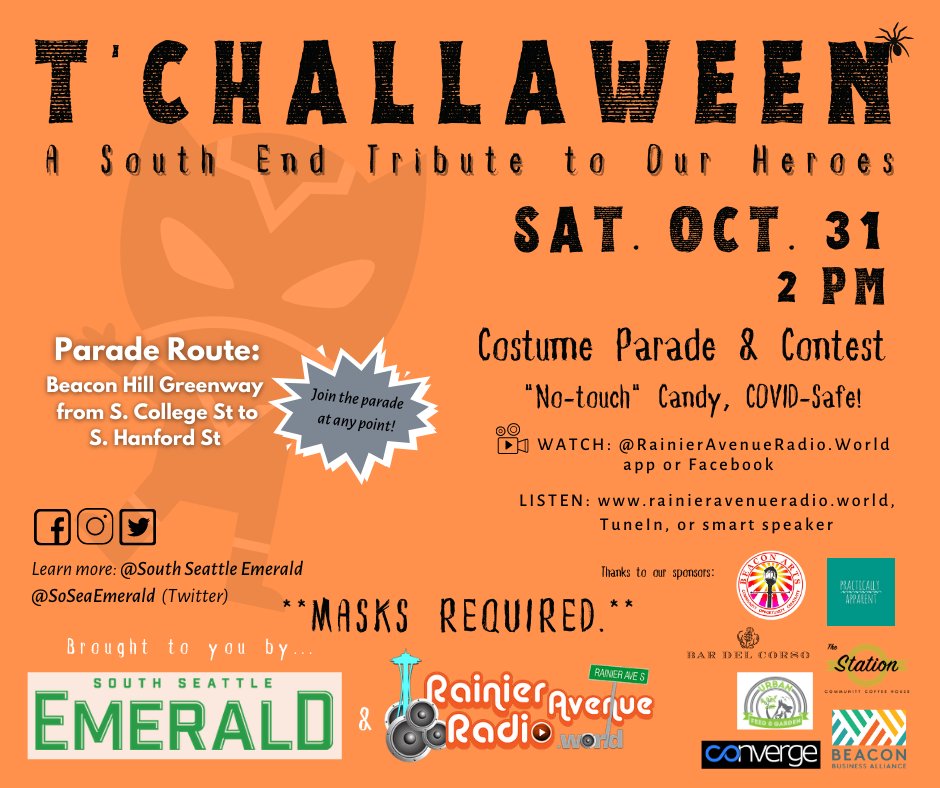 Rainieravenueradio World One Week Til T Challaween A Tribute To Our Heroes Role Models A Socially Distant Covid Safe Costume Parade Contest October 31st On Beacon Hill Greenway Seattle 2 4pm By