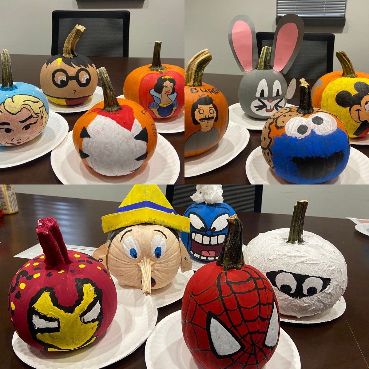 RiderWBB's tweet photo. Alright #LadyBronc fans. We need your votes! Our annual pumpkin painting contest was yesterday. Comment below & help us choose the winning team, as well as the best overall pumpkin.
Top Left - Double Stuffed Oreos
Top Right - Stone Breakers
Bottom - Power Rangers https://t.co/tHJSMMUPNf