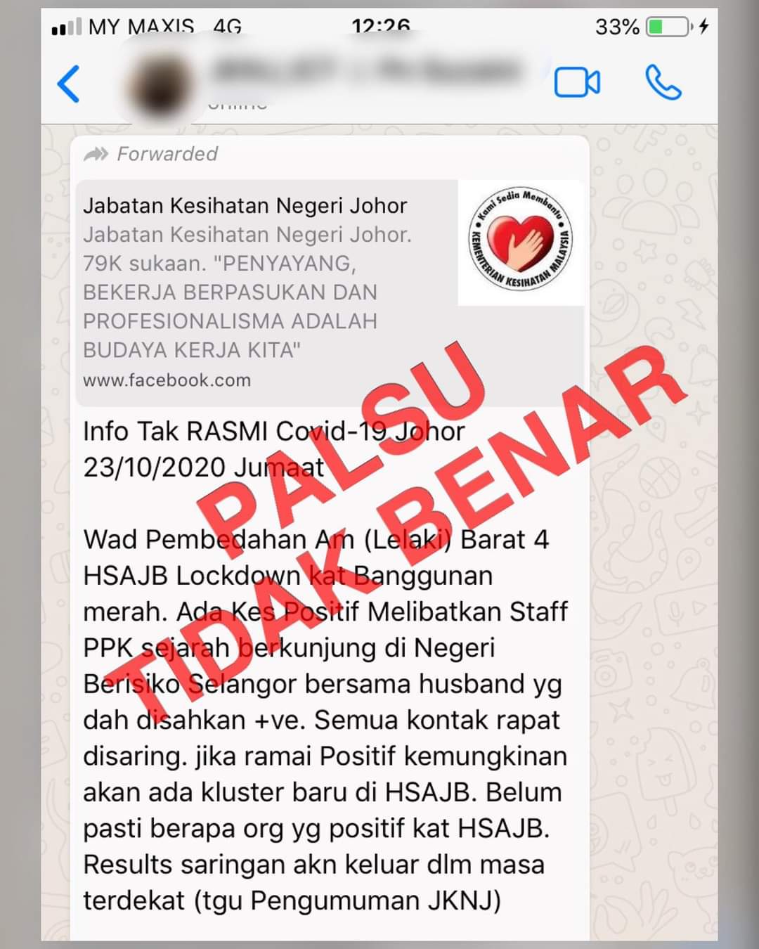 Saluran Tv1 On Twitter Siaran Media Jabatan Kesihatan Negeri Johor Penafian Mesej Tular Whatsapp Berangkai Mengenai Kes Covid 19 Di Hospital Sultanah Aminah Johor Bahru Breakthechain Covid19 Kitamestimenang Https T Co Bijnidt7we
