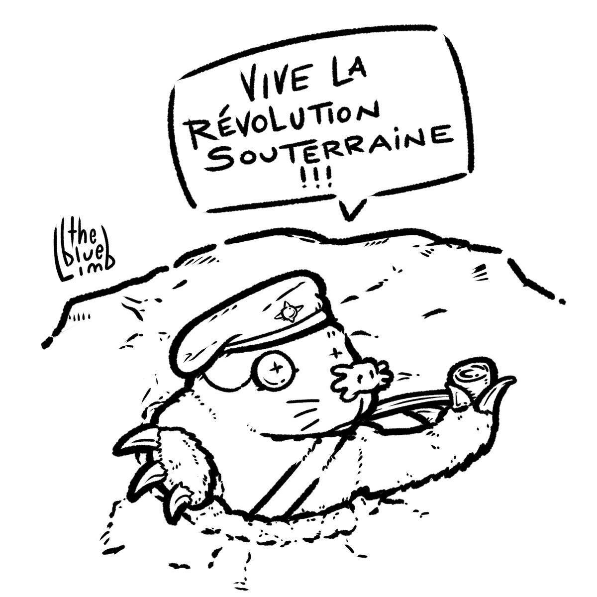 thebluelimb's tweet photo. Vive la révolution souterraine !!! #longlivetherevolution #underground #undergroundrevolution #mole #rodent #revolutionary #inktober #inktober2020 #thebluelimb #comic #unepipe #smokingapipe https://t.co/jjEvPmjySL