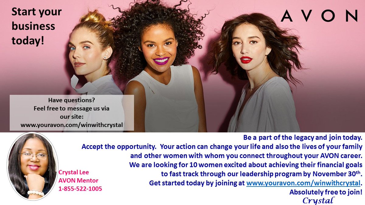 WalkSeeFinish's tweet image. I invite you to join AVON Team #ProminentWomen. I am recruiting 10 women to join our Fast Track to leadership. Get started today for free.  youravon.com/winwithcrystal