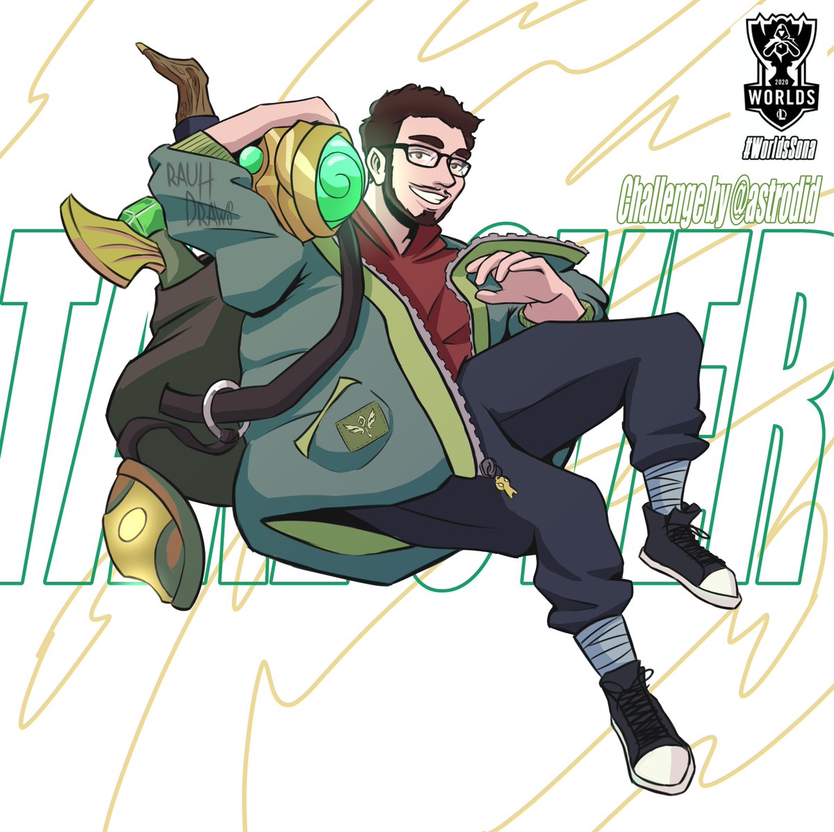 RauHDraws's tweet photo. I had so much fun that I decided to do more of this with my friends mains. Here you have Bard @Leor3x . I decided to do this one with my line instead of replicating the Take Over aesthetic and I think it came out pretty well. Hope you like it #Worlds2020 #WorldsSona #WorldSona https://t.co/mFTg8JyGLT