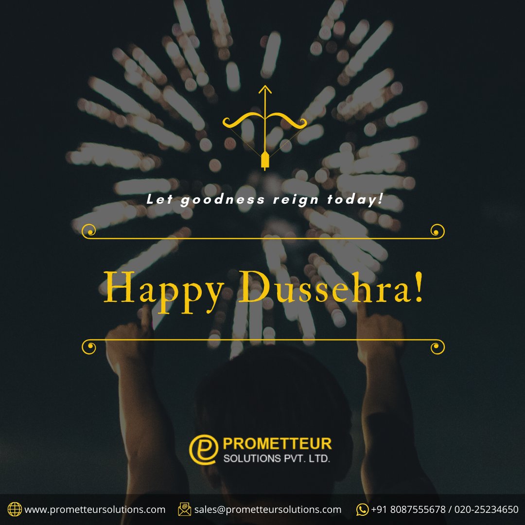 Iamprometteur's tweet photo. Dusshera is a time for celebration, a time for victory of good over bad, a time to get inspired by the exemplary power of good.
.
Wishing you a Happy Dussehra!
.
#dussehra #navratri #diwali #festival #dussehraspecial #prometteursolutions #happydussehra #celebration #festivals https://t.co/IXsQvpsanu